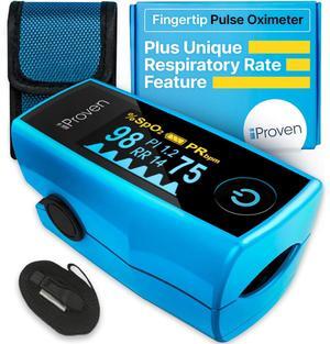 Blood Oxygen Monitor Fingertip, Oximeter Measures Pulse Rate, Respiratory Rate, Oxygen Saturation (SpO2), and Perfusion Index, including Batteries and a Lanyard.