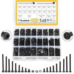 Kadrick Metric Screws Assortment,2240 Pcs M3 Screws Nuts Washers Assortment M3x4MM-35MM, Hex Socket Button & Cap Head M3 Machine Bolts Kit, 12.9 & 10.9 Grade Black Alloy Steel for 3D Printing