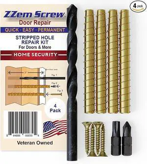 4-pk - #9x3-Permanent Door Hinge Repair Kit - Easy Stripped Screw Hole Repair - Reinforce Door Hinges, Strike Plates and Door Jamb Repair - Repair Stripped Hinge Screws in Minutes!