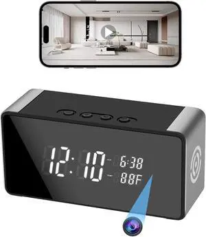 Smart Hidden Camera 4K WiFi Clock Video Camera - Nanny Cam for Home Indoor Security with Night Vision, Wide-Angle Lens, and Motion Detection