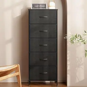 AODK Dresser for Bedroom with 5 Storage Drawers, 48" Tall Dresser Chest of Drawers Fabric Dressers with Sturdy Steel Frame, Black