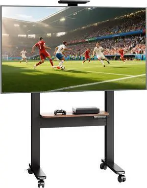 OffiGo Rolling TV Stand on Wheels for 32-70 Inch Screens, Height Adjustable Motorized TV Cart with Middle Shelf, Heavy Duty Mobile TV Stand for Living Room, Office, Bedroom, Outdoor