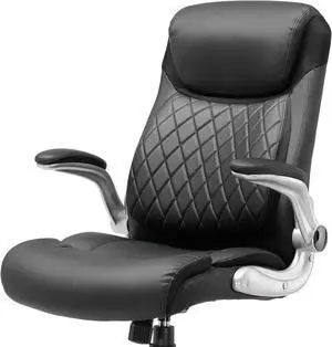 COMHOMA Big and Tall Office Chair, High Back Leather Executive Chair with Pocket Spring Lumbar Support and Flip-up Armrests, Swivel Managerial Office Chair with Adjustable Height, Black