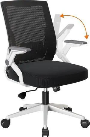 COMHOMA Office Chair with Flip-up Armrests Ergonomic Computer Desk Chair with Adaptive Lumbar Support, Breathable Mesh Swivel Tilt Task Study Chair with Wheels for Home, Bedroom, White