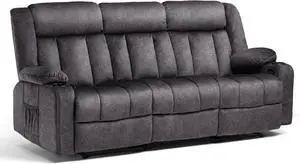 COMHOMA Manual Recliner Chair Set,Fabric Reclining Sofa Chair with Cup Holders, Upholstered Recliner with Side Pockets Suitable for Living Room Furniture (3