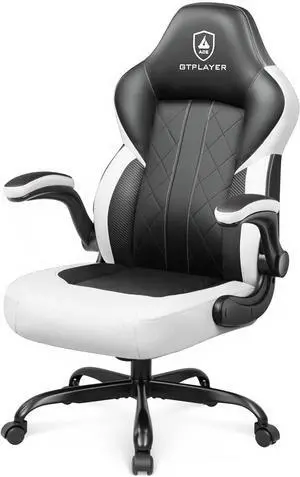 GTPLAYER Video Gaming Chair,Ergonomic Gaming Chair with Flip-Up Armrests,Comfortable Desk Chair with Adjustable Height,Computer Chair with Built-in Lumbar Support, Recliner with 360° Swivel (White)