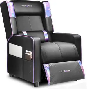 GTRACING Gaming Recliner Chair for Living Room Racing Style Single PU Leather Gaming Sofa for Adults Modern Game Recliners Ergonomic Comfortable Home Theater Seating, Purple