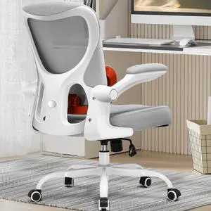 COMHOMA Ergonomic Office Chair with Adjustable Lumbar Support, High Back Mesh Computer Desk Chair with Flip-up Armrests, 3D Saddle Cushion, Back Pain Relief (Gray)
