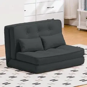 COMHOMA Folding Sofa Bed, Convertible Sleeper Chair with Pillows, Fold Out Chair Bed & Fabric Floor Couch,Foldable Mattress with Adjustable Backrest for Living Room, Guest Room, Dorm (Black)