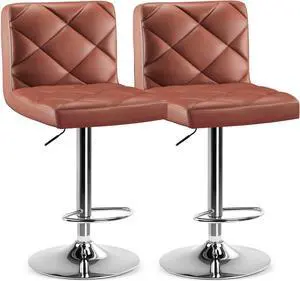 GTRACING Bar Stools Set of 2, Adjustable Swivel Barstools Modern PU Leather Island Chairs with Back and Footrest, 25-33 inch Counter Height Bar Stools for Kitchen and Dining, Brown