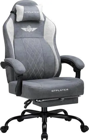 GTRACING Big and Tall Gaming Chair Breathable Fabric Computer Chair with Strong Lumbar Support, Comfortable Office Chairs with Pocket Spring Cushion, High Back Ergonomic Desk Chairs with Footrest