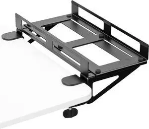Clamp-on Desk Extender PC Desk Mount Holder with Wall Mount Option, Standard and Large Gaming Computer Case Stand, Adjustable with Secure Locking, Black, MOUNT-PC07G