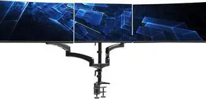 Triple Pneumatic Monitor Mount for 3 Screens up to 32 inches, Fully Adjustable, Heavy Duty Desk Stand with C-Clamp Grommet, Black, STAND-V300G