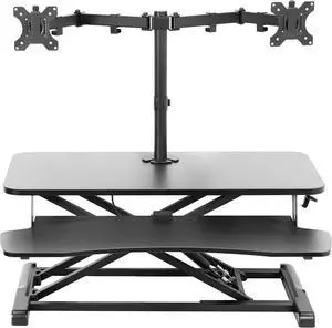 Height Adjustable 32 inch Standing Desk Converter with Dual 13 to 30 inch Monitor Stand, Sit Stand Monitor Mount and Desk Riser, Black, DESK-V000K-M2
