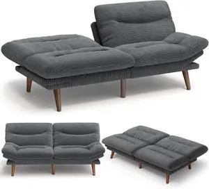 AMADA HOMEFURNISHING Futon Sofa Bed,Vintage Couch with Adjustable Backrest & Armrests, Convertible Futon Sofa Couch for Efficient Home,Small Spaces, Living Room or Office, Corduroy futon couchs,Grey