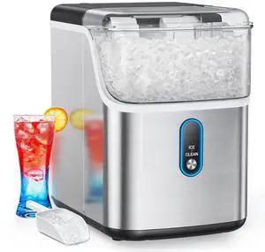 Nugget Ice Maker Countertop, HOMEZAY Pebble Ice Maker with Soft Chewable Pellet Ice, 33 lbs per Day, Compact Ice Machine with Self-Cleaning & LED Indicator for Home, Kitchen, Camping, RV, Office