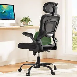 Ergonomic Office Chair with Lumbar Support, High Back Desk Chair with 2D Headrest & Flip-Up Armrests Gaming Computer Task Chair Tilt Function Black