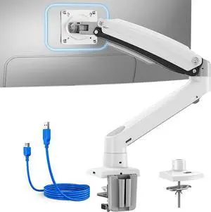 Single Monitor Arm for 40 inch Screens, Ultrawide Computer Monitor Mount Holds 26.48 lbs, Upgraded Adjustable Stand with USB, C-Clamp & Grommet Base, VESA 75x75 or 100x100mm