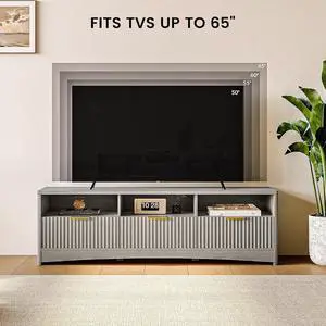 TV Stand for 50-65" TV, Fluted Modern TV Stand Entertainment Center with Drawers and Open Shelf, Waveform Panel, Sleek Curved Profile Media TV Console Table for Living Room, Bedroom, Grey