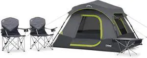 CORE 4 Person Instant Cabin Tent Camping Set | Includes 1 Pop Up Tent with 60 Second Setup, 1 Outdoor Table & 2 Camp Chairs | Perfect for Family Car Camping with Included Carry Bag
