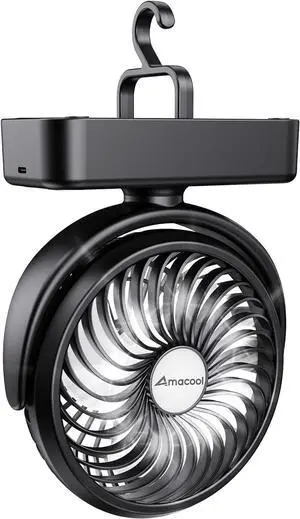 Portable Camping Fan with LED Lantern- 40H Work Time Rechargeable Battery Operated Fan with Hanging Hook for Tent Car RV Hurricane Emergency Outages Survival Kit