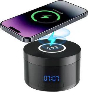 Small Security Camera Indoor Wireless Charger - 1080P Clock Camera with 15W Fast Phone Charger - Mini WiFi Cameras Wireless Nanny Cam with 160°Rotating Viewing Angle - AI Motion Detection