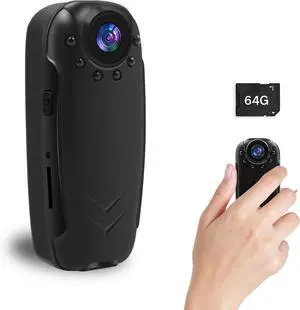 Mini Body Camera with Auido & Video Recording -64G Action Cam Thumb Size Hands Free Body Worn Cameras - Wearable Camcorder for Work Travel Pet Walk Vlog