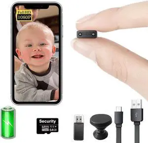 Free 64G Smallest Wireless WiFi Battery Camera,Concealed Camera with HD1080P Video Recording Live Feed Baby Monitor,Upgrade Night Vision,Motion Detection,Cloud Storage Security with iOS AndroidAPP