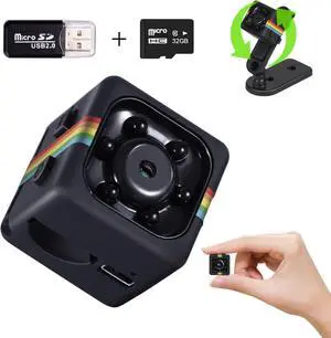 No WiFi Security Camera, Mini Spy Camera with Pre-Installed 32GB TF Card, 1080P FHD Video, 12MP Photoshoot, 360° Rotation Bracket, Small Cameras for Cycling, Travel, Indoor, Outdoor Security