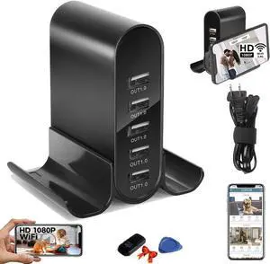 2025 Enhanced 1080P HD 5USB Port Wireless Nanny Cam Nanny Cam Charger and Security Cam with Live Streaming, Motion Detection,Indoor/Outdoor