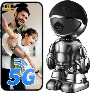 Indoor Camera 2K HD 5G/2.4Ghz WiFi Pet Robot Camera Motion Detection and Alarm,Two-Way Talk,Color Night Vision, Nanny Cam Compatible with Alexa(Black)