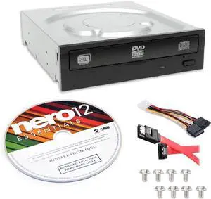 Lite-On 24X SATA Internal DVD+/-RW Drive + Nero 12 Essentials + SATA Cable Kit - PC Optical Drive - DVD/CD Writer - Half Height - 16X DVD, 12X CD - 8X Write Speed