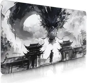 Dragon Gaming Mouse Pad Anime Extra Large, Dragon Manga Mousepad with Non-Slip Base and Stitched Edges, Big Computer Keyboard Desk Mats, Extended Desk Mat for Desktop for Home Office 15.7x 35.4 XXL