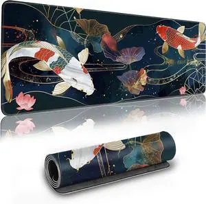 Long Gaming Mouse Pad Extended Anime Large Desk Pad with Non-Slip Base Full Keyboard Mat with Stitched Edges for Gaming and Office 31.5 x 11.8 inches (koi)