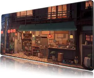 Anime Shop Desk Mat Retro Art Lofi Aesthetic Large Mouse Pad Extended Gaming Mousepad XL Desk Pad Laptop Keyboard Mouse Mat Deskmat 31.5"x11.8" Cute Office Decor