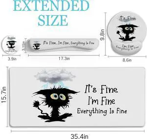 Desk Mat Set, Large Gaming Mouse Pad with Wrist Rest, Ergonomic Mouse Pad Keyboard Mat Wrist Support, Cup Coaster, Home Office Desk Accessories Decor Supplies, Funny Black Cat