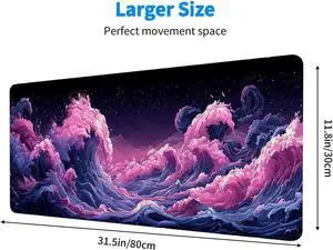 Japanese Anime Gaming Extended Mouse Pad, Pink and Purple Ocean XL Mouse Pad Large Mousepad Extended Laptop Keyboard Mat Gaming Mouse Pad Mouse Mat, Office Computer Keyboard Laptop Home, 31.5x11.8