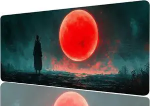Japanese Samurai Extended Gaming Mouse Pad, Black Red Sun Anime Mousepad XL Large Gaming Mouse Pad Laptop Keyboard Mat Mouse Pad, XXL Extended Mouse Protector for Home Office, 31.5x11.8