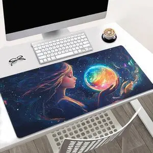 Extended XXL Desk Mat, Fantasy Space Gaming Mouse Pad,Mouse pad Gaming for Gamer, Office & Home,31.5X15.7 inches,Mouse pad Anime with Rainbow Planet,Computer mats for Desktop