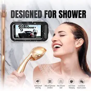 Bathroom waterproof mobile phone box-no dlingrequired- wa-mounted with touchscreen - mobile phone holderfor bathroom while taking a
shower-sealedforwatchingTVshows