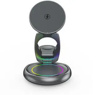Hot-seling new product: MagSafe magnetic wireless chargingthree-in-one desktop stand with 360-degree rotation and foldingfunction