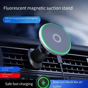 Best-selling alloy model Magsafe magnetic car wireless charging stand with fluorescent magnetic attachment 15W fast charging stand