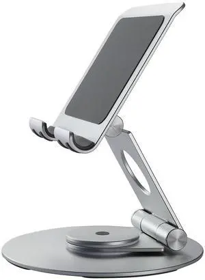 Foldable dual-axis aluminum alloy mobile phone tablet stand - 360-degree desktop rotation adjustable stand
