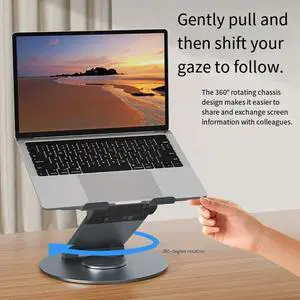 Rotating notebook stand with aluminum adjustable height desk, heightening, neck-protection, folding and adjustable support structure