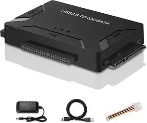 USB 3.0 to SATA IDE Adapter, Hard Drive Reader External Ultra Recovery Converter Compatible with 2.5" 3.5" HDD, SSD,5.25-inch DVD/CD-ROM Optical Drive Data Transfer with Power Supply