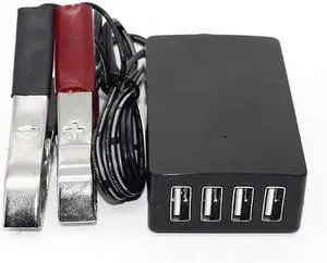 DC Converter with Battery Clip 12V 24V to 5V 8A USB Power Adapter Buck Regulator Charger, 4 Ports Automatically Identify shunt Charging