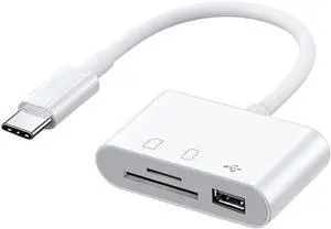 USB C SD Card Reader, USB C to Micro SD TF Memory Card Reader, 3-in-1 USB Camera Card Reader Adapter
