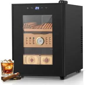 Electric Cigar Humidor for 140 Cigars, 17L Cigar Cabinet with Temperature Control, Spanish Cedar Wood Shelves, Digital Hygrometer, Gift for Men