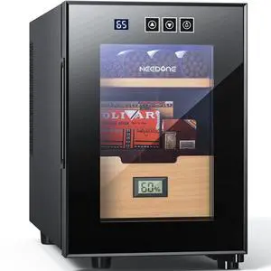16L Cigar Cooler Humidor with Temp Heating, Electric Humidor with Spanish Cedar Wood Shelves Digital Hygrometer Displays 100 Counts
