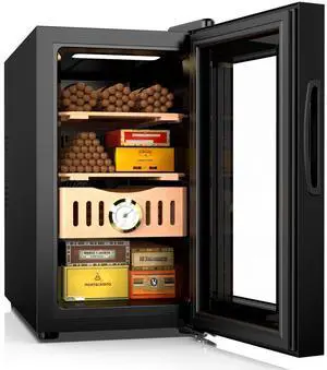 25L Cigar Humidor, 200 Counts Cigar Humidor Cabinet with Digital Hygrometer, Spanish Cedar Lined Cigar Box, Great Gift for Father Friends Men